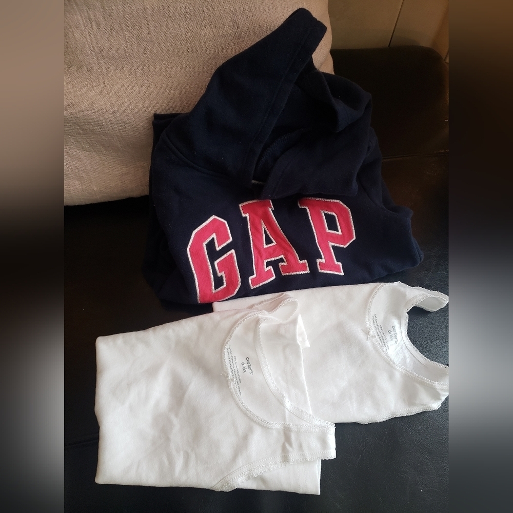 GAP Kids Navy and pink hoodie and 2 new white tan top Set